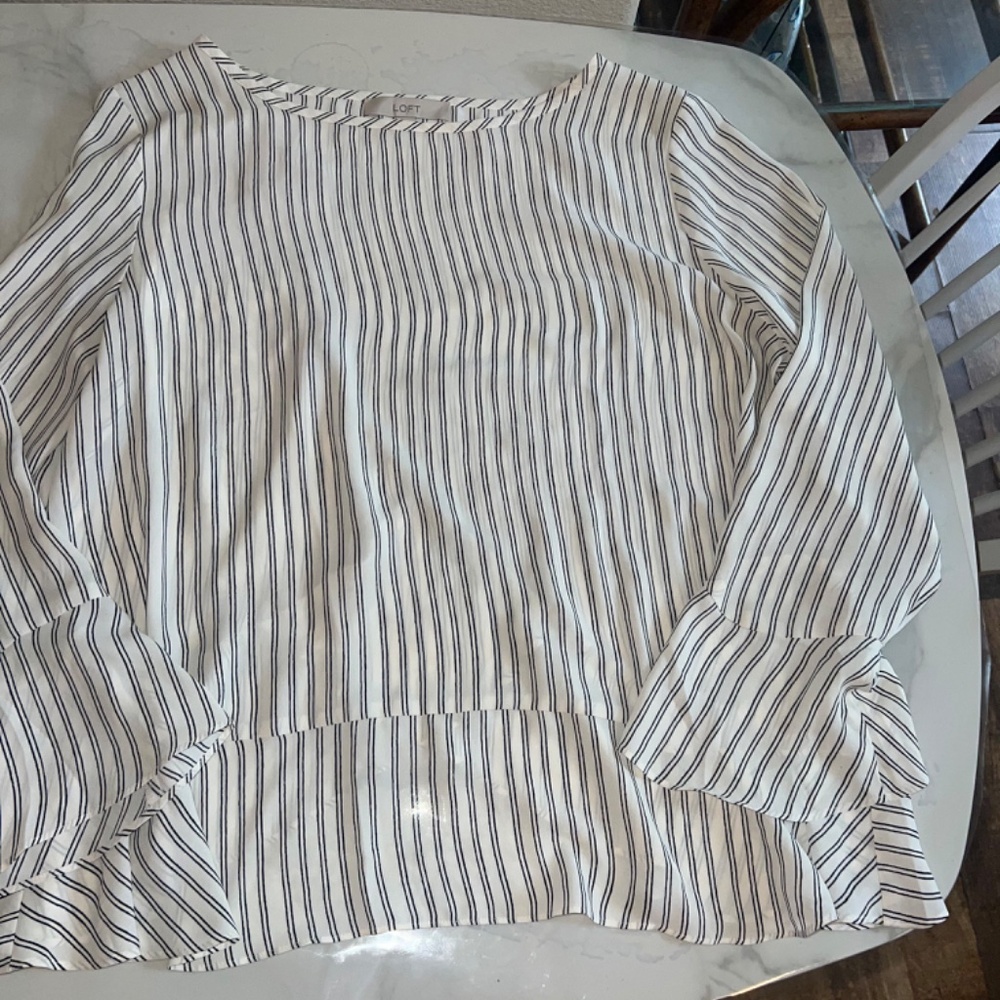 LOFT White Blouse with Black Pinstripes - Picture 3 of 7